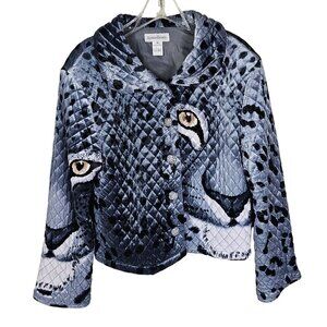 Vintage Quilted Velvet Leopard Print Jacket S Rhinestone Buttons Maximalist Art